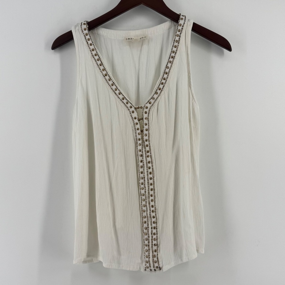 Idyllwind Miranda Lambert White Studded Crinkle Gauze Sleeveless Boho Top Small